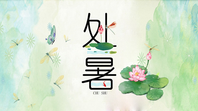 荷花蜻蜓处暑节气PPT模板