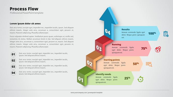 上升箭头四项流程PPT图形